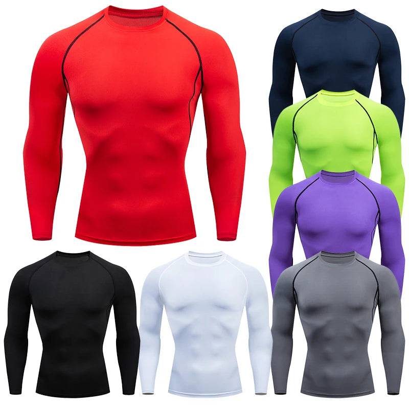 Men Compression Running T-shirt Fitness Tight Long Sleeve Sport Shirts Training Jogging Tops Gym Sportswear Dry Fit Rashgard - DiscoveringUOnline