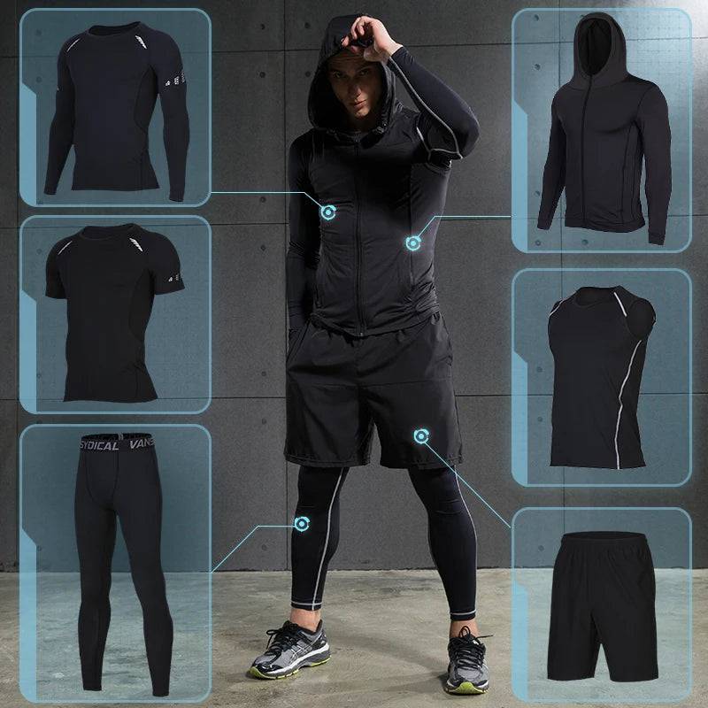 Men's Compression Sportswear Suits Gym Tights Training Clothes Workout Jogging Sports Set Running Tracksuit Quick Dry Plus Size - DiscoveringUOnline