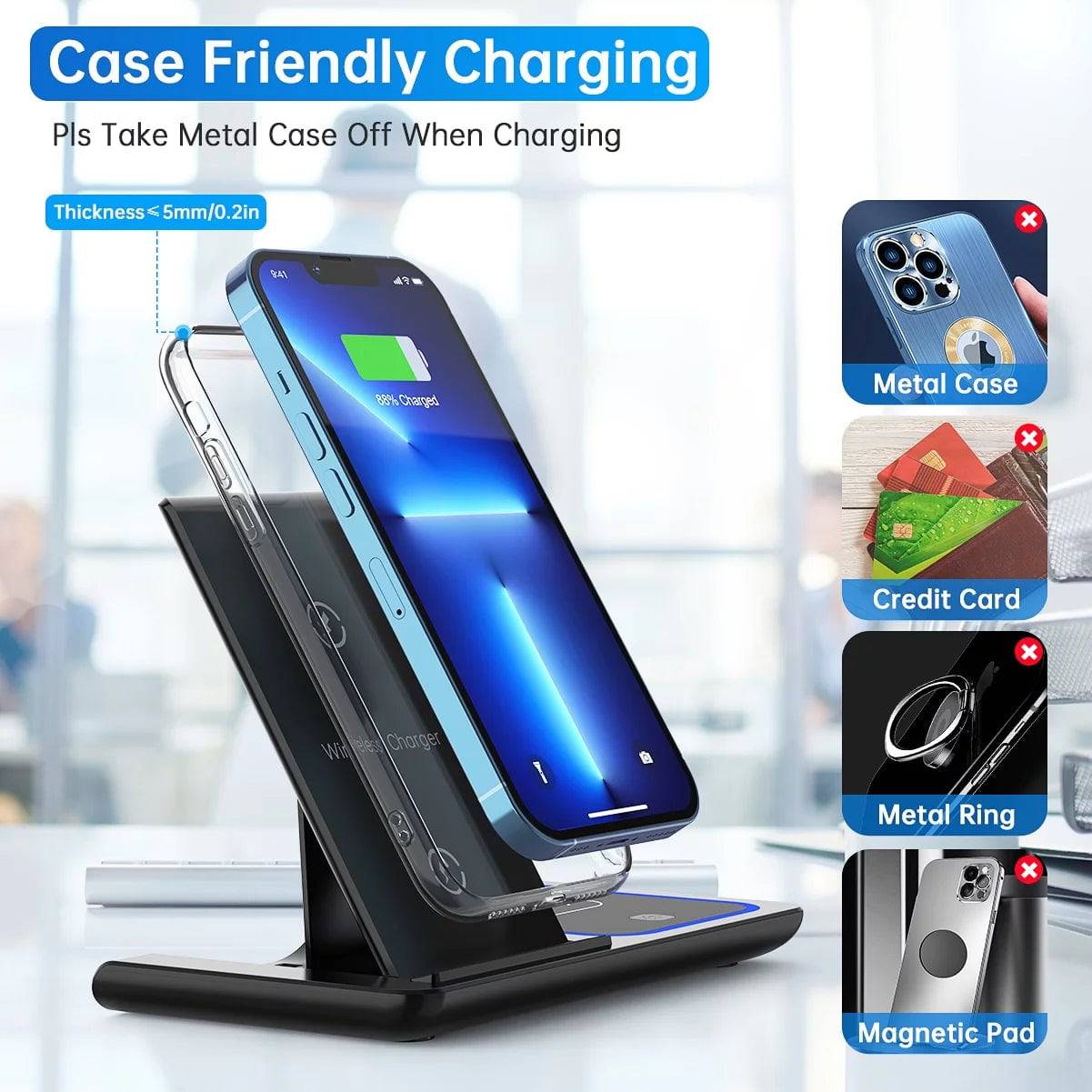 Wireless Charger, 18W Fast Iphone Charging Station for Iphone 16/15/14/13/12 /11/Pro Max/Plus, 3 in 1 Wireless Charging Stand for Iwatch Series SE 10/9/8/7/6/5/4/3, Airpods Pro/3/2 (W/ QC3.0 Adapter) - DiscoveringUOnline