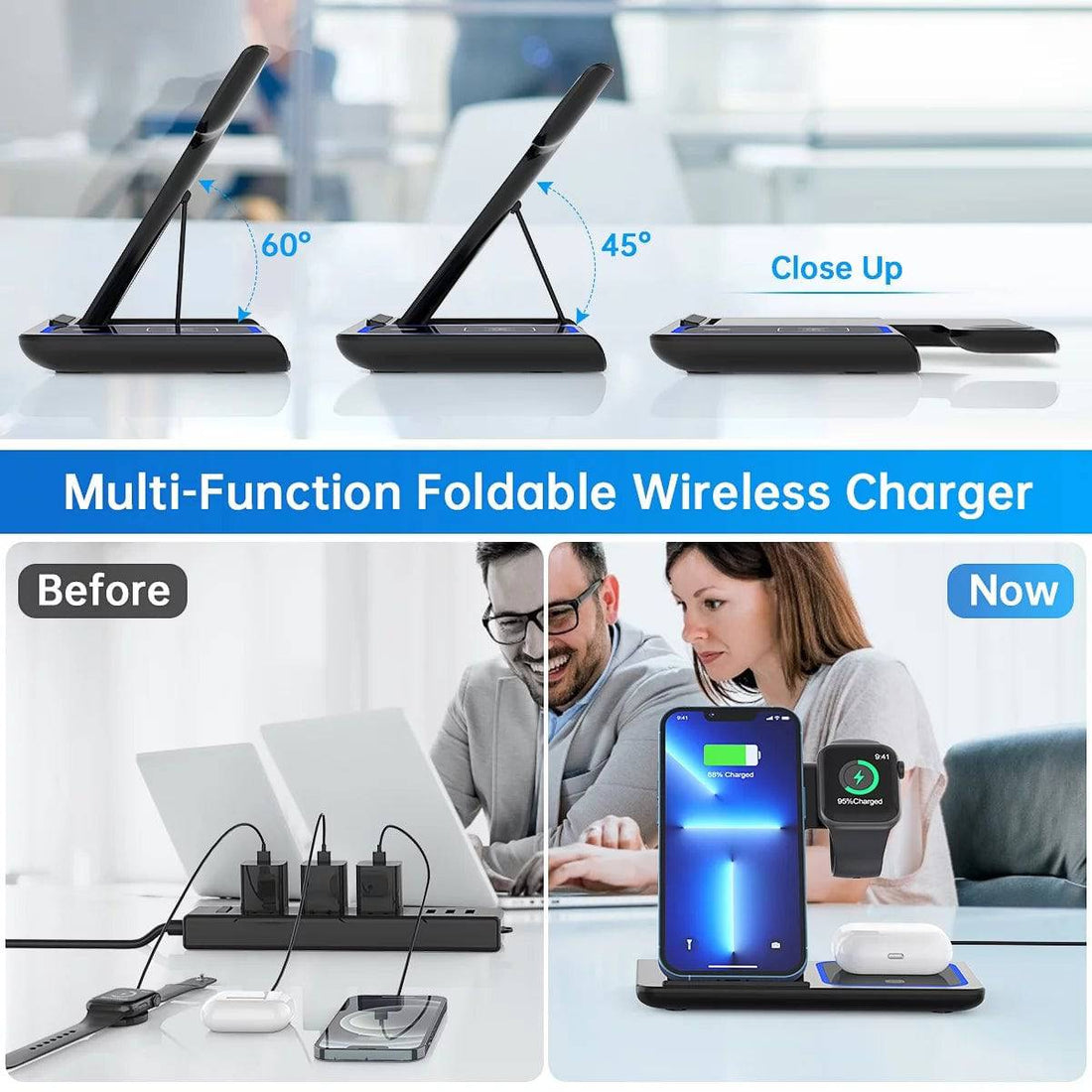 Wireless Charger, 18W Fast Iphone Charging Station for Iphone 16/15/14/13/12 /11/Pro Max/Plus, 3 in 1 Wireless Charging Stand for Iwatch Series SE 10/9/8/7/6/5/4/3, Airpods Pro/3/2 (W/ QC3.0 Adapter) - DiscoveringUOnline