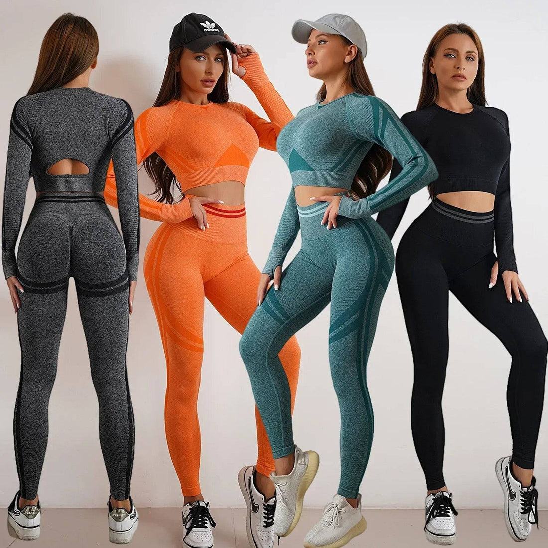 Seamless Yoga Sets Sports Fitness High Waist Hip Raise Pants Long-Sleeved Backless Suit Workout Clothes Gym Shorts Set for Women - DiscoveringUOnline