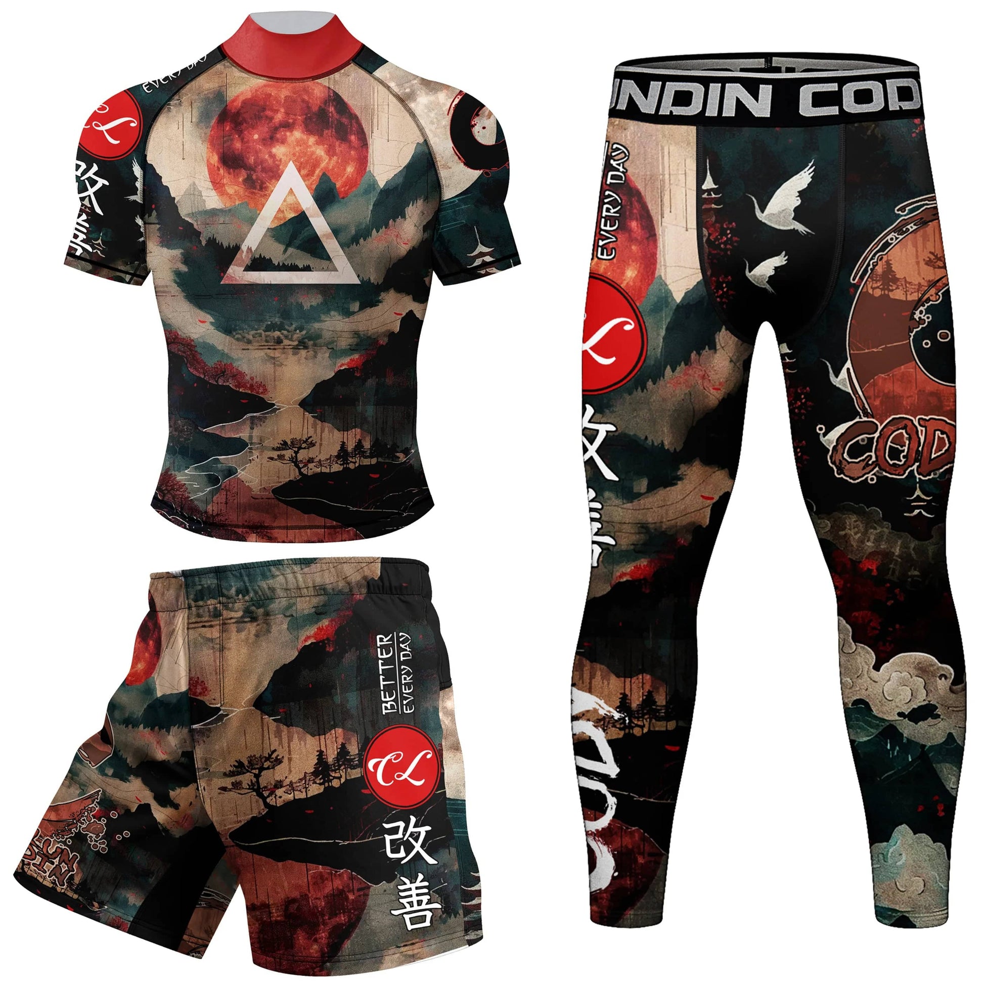 Rubber Anti Gym Clothes Mma Rash Guard Kick boxing Muay Tait Shorts Jogging Box Sportsuit Rushguard For MenT shirt +Pants Set - DiscoveringUOnline