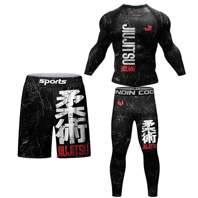 New Jiu Jitsu Rashguard MMA T-shirt +Pants For Men 4PCS/Set Brazilian Grappling Bjj Boxing Rash Guard Sport Clothing Gym Shorts - DiscoveringUOnline